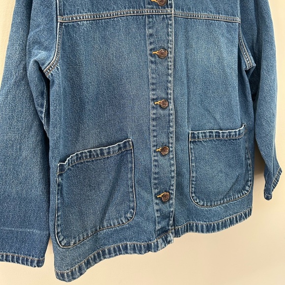 Vintage Denim Button Down Chic Relaxed Fit Barn Coat w Apron Front Pockets - Picture 5 of 5